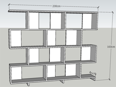 thiết kế Kệ sách đa tầng 2m màu trắng kết hợp vân sồi KTV75 Rộng 200 cm