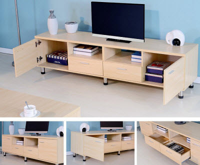 Kệ tivi phòng khách chân Inox rộng 2m KTV95 2 ngăn kéo và 2 cánh mở