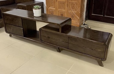 Kệ tivi thông minh gỗ Sồi nga màu óc chó 2m3