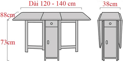 Bản vẽ chi tiết bàn ăn thông minh gấp gọn 1m2 và 1m4