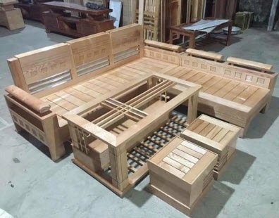 Bộ Sofa gỗ Sồi tự nhiên hiện đại BGG08 Bao gồm: Văng 1m8 x 2m, Bàn 1m x 1m1, 2 Đôn 0.40 x 0.40mm chất liệu Gỗ sồi Tự nhiên sơn màu PU bóng