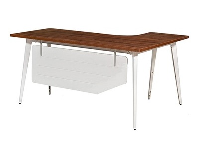 Bàn làm việc văn chữ L chân sắt sơn tĩnh điện BHV89 Mặt bàn chữ L gỗ Melamine màu M6, yếm gỗ sơn trắng dùng chân C10 sơn trắng màu S26 LUXL14C10M6-LUXL16C10M6