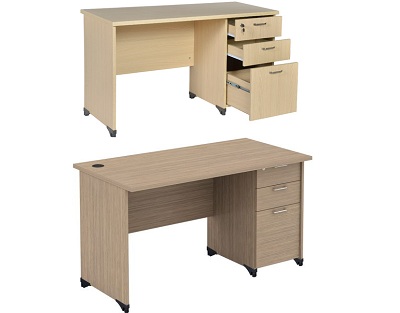 Bàn nhân viên hộc liền 3 ngăn để đồ Vàng vân gỗ BHV128 AT140HL3D