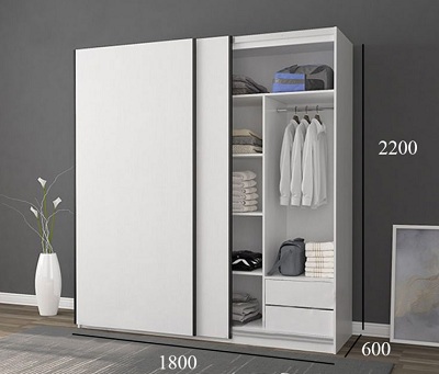 Tủ quần áo cánh trượt thiết kế hiện đại GMDF161 kích thước Rộng 1800 x 600 x 2200mm, 2400 x 600 x 2200mm phủ Melamine giúp tăng tính thẩm mỹ