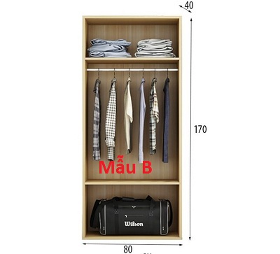Tủ đựng quần áo nhỏ gon 80cm GMDF173 kích thước Rộng 80 x 40 x 170cm thiết kế tủ chính một thanh treo hai ngăn để quần áo gấp trên và dưới