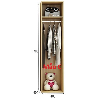 Tủ để quần áo nhỏ gon 40cm GMDF172 kích thước Rộng 400 x 400 x 1700mm thiết kế tủ chính được làm bằng gỗ MDF lõi xanh chống ẩm nhỏ gọn không gian nhà bé