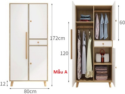 Tủ quần áo chân cao 80cm có 1 ngăn kéo mầu xám kết hợp màu trắng