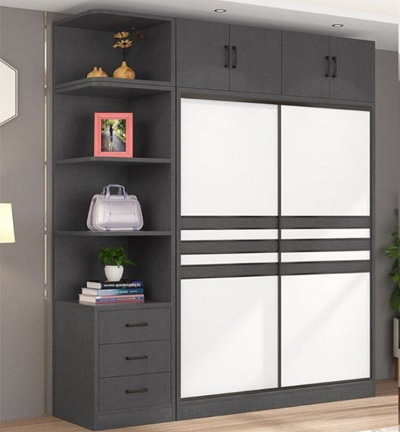 Tủ quần áo màu đen xám keets hợp cánh trượt màu trắng 1m6