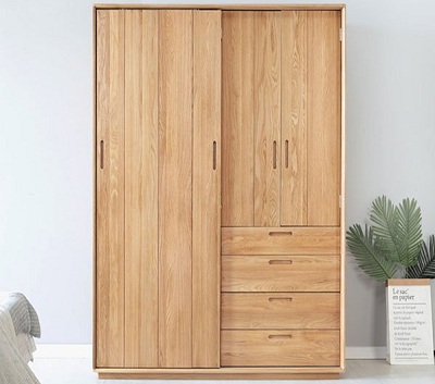 Tủ quần áo gỗ sồi tự nhiên cánh lùa và 4 ngăn kéo GMDF207 kích thước Rộng 1600 x 600 x 2000mm có thiết kế độc đáo với kiểu cánh lùa kết hợp với cánh mở.
