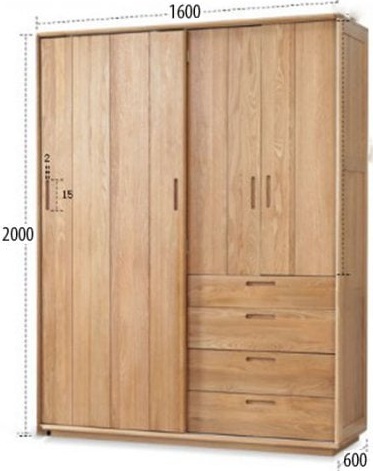 Thiết kế tủ quần áo cánh lùa cánh mở 4 ngăn kéo kích thước 1m6