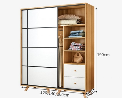 Tủ quần áo cánh cửa trượt chân cao xu hướng mới GMDF197 1400 x 500 x 1900mm thiết kế hiện đại có đến 3 kích thước khác nhau xu hướng hiện đại