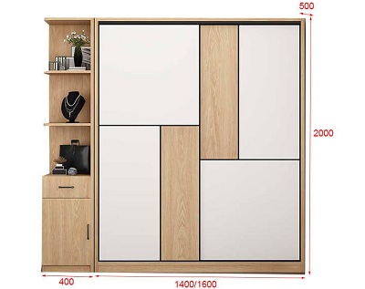 Tủ quần áo cánh cửa lùa thiết kế sang trọng hiện đại GMDF198 gỗ MDF cốt lõi xanh tủ chính Rộng 1400 x 500 x 2000mm và 1600 x 500 x 2000mm kệ 40cm