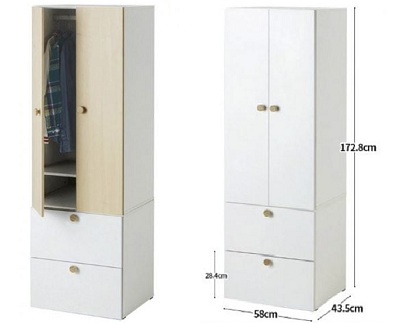 Tủ quần áo cánh mở, ngăn kéo nhỏ gọn đa năng GMDF163 kích thước Rộng 58 x 43.5 x 172.8cm thiết kế tủ chính được làm bằng gỗ MDF lõi xanh chống ẩm