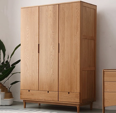 Tủ quần áo gỗ sồi tự nhiên chân cao GTQA48 kích thước Rộng 890 x 6000 x 2000mm thiết kế gồm tủ chính được làm bằng gỗ sồi chống ẩm