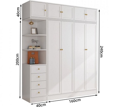 Tủ quần áo gỗ công nghiệp lõi xanh hiện đại GMDF206 kích thước Rộng 1600 x 500 x 2000mm thiết kế gồm tủ chính, tủ đỉnh, tủ góc đơn làm bằng gỗ MDF lõi xanh