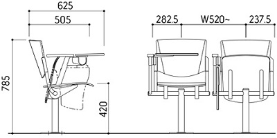 bản vẽ Ghế hội trường đài truyền hình Kotobuki Sea TSA-0936T GHT39