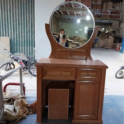 Bàn trang điểm gỗ xoan đàoi verneer BP44 gương bầu dục 2 ngăn kéo