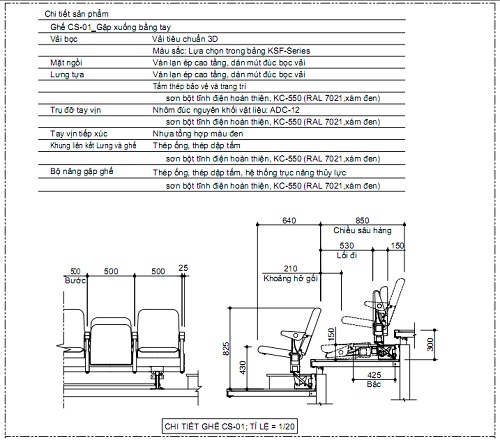 Ghế hội trường kotobuki sea gấp xuống sàn CS-01