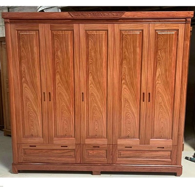 Tủ quần áo gỗ Hương Đá 5 cánh phẳng GTQA59 thiết kế ba buồng đẹp