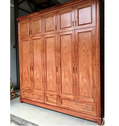 Tủ quần áo gỗ hương đá 5 cánh hai tầng