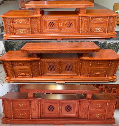 Những mẫu kệ tivi gỗ hương đá cánh đục lỗ tổ ong vát cạnh cao cấp