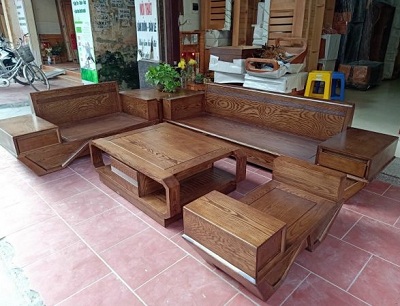 Mẫu Bàn ghế sofa dáng thuyền gỗ sồi hiện đại BGG05 thiết kế hiện đại 2m7