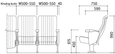Bản vẽ kích thước chi tiết Bản vẽ thiết kế Ghế nhà hát hội trường kotobuki sea TSA-502544H GHT43