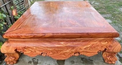Sập gỗ hương xám sơn pu chân quỳ dạ cá rộng 1200 dài 2000mm
