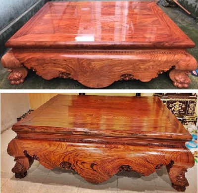Sập gỗ hương xám chân quỳ dạ cá dáng trơn rộng 1m8 dài 2m2