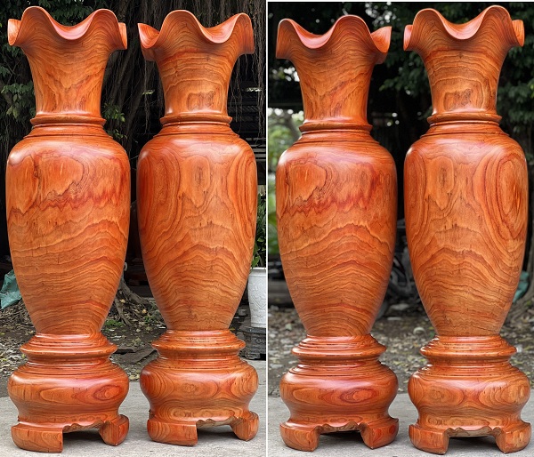 Lục bình gỗ hương đỏ vân gỗ tự nhiên nguyên khối miệng loe cánh sen LBG01 kích thước cao Cao 1m2, 1m3, 1m4, 1m5, 1m6, 1m7, 1m8, 2m