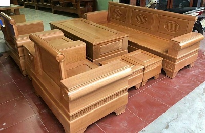 Bàn ghế sofa gỗ tự nhiên Ghế văng dài : 2300x750mm BGG12