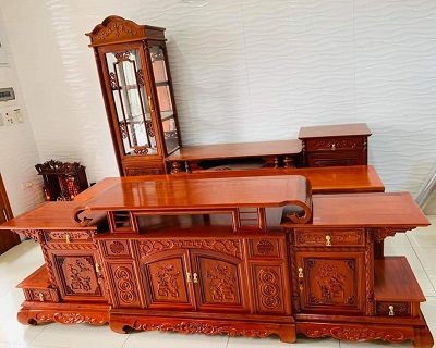 Bàn tivi dáng vòm gỗ hương đá sang trọng hiện đại