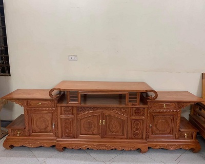 kệ ti vi dáng vòn gỗ gõ đỏ tự nhiên 100%