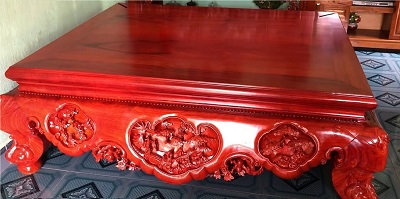 Sập gỗ hương đỏ đục 3 bông
