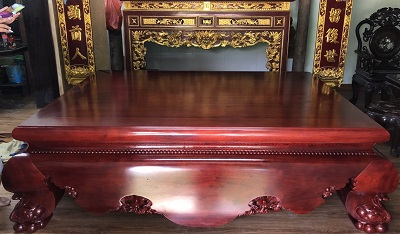 Sập gỗ hương đỏ sơn màu nâu đỏ kích thước 1m6x2m cao cấp