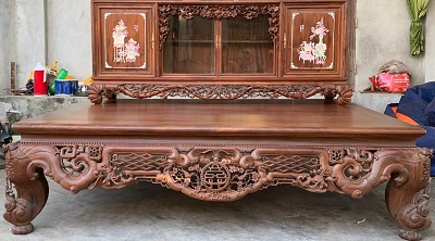 Sập chiếu ngựa đục ngũ phúc gỗ gụ nam phi