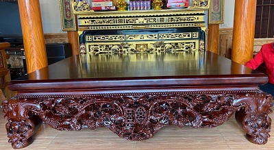 sập gỗ gụ nam phi sập gỗ gụ sơn pu đỏ gỗ gụ nam phi Sập chiếu ngựa gỗ gụ nam phi Đục thập điểu quần mai tinh xảo rộng 160cm dài 200cm