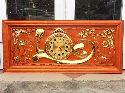 Tranh đồng hồ Chạm khắc chữ Lộc, phúc sinh tài đức gia đình thịnh, lộc tấn vinh hoa phú quý sinh TRG41