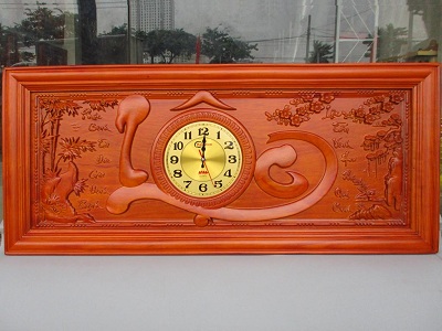 Mẫu Tranh gỗ đồng hồ chạm cây mai trúc chữ lộc TRG41