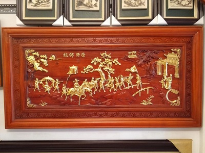 Bộ tranh gỗ hương đỏ vinh quy bái tổ dát vàng TVQ03 rước Quan Trạng
