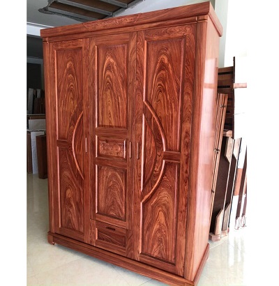 Tủ quần áo gỗ 3 cánh vòm gỗ hương đá GTQA119 rộng 1m5 cao 2m12