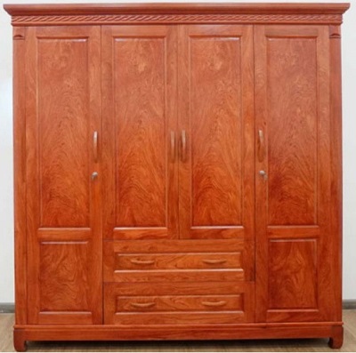 Tủ quần áo 4 cánh phẳng gỗ hương đá GTQA121 rộng 190cm 2 ngăn kéo