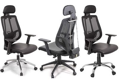 Ghế lưới xoay đệm tựa đầu GONC27 hần sau lưng có móc treo đồ
