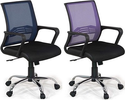 Ghế xoay chân mạ Cr+Ni GONC24 lưới bọc đệm đen lưng màu tím và xanh dương