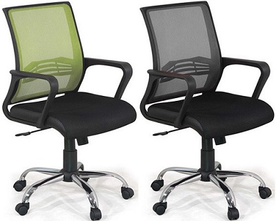 Ghế xoay chân mạ Cr+Ni GONC24 lưới bọc đệm đen lưng xanh và xám