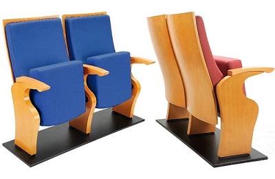 Ghế hội trường lưng ốp ván gỗ đệm bọc vải Gauss EZ-247 tay, hông gỗ