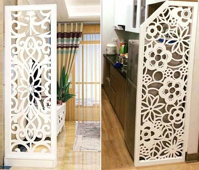 Vách ngăn phòng khách hoa văn đơn giản sơn trắng VG53 hiện đại gho-5171