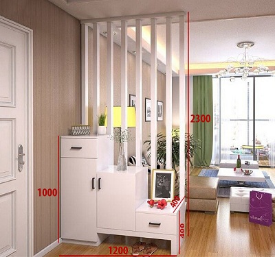 Vách ngăn trang trí phòng khách 8 cột VG05 kết hợp với tủ để đồ