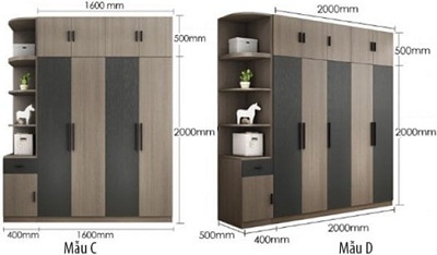 Tủ quần áo gỗ ép cao cấp kích thước 160-200cm kết hợp với kệ 40cm GMDF211 ghs-51257