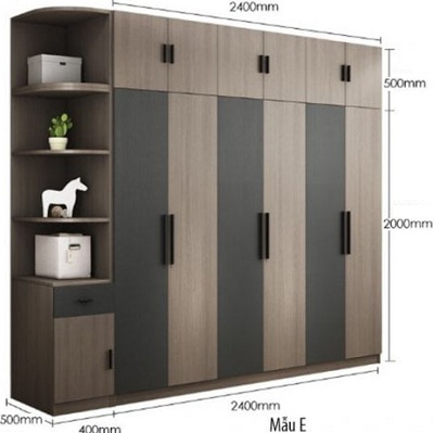 Tủ quần áo gỗ ép cao cấp kích thước 240cm kết hợp với kệ 40cm GMDF211 ghs-51257